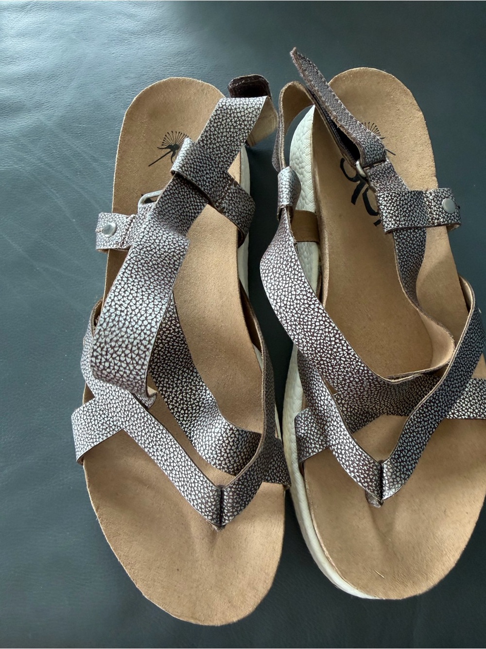 OTBT Women's Pebbled Strap Sandals in Brown and Cream